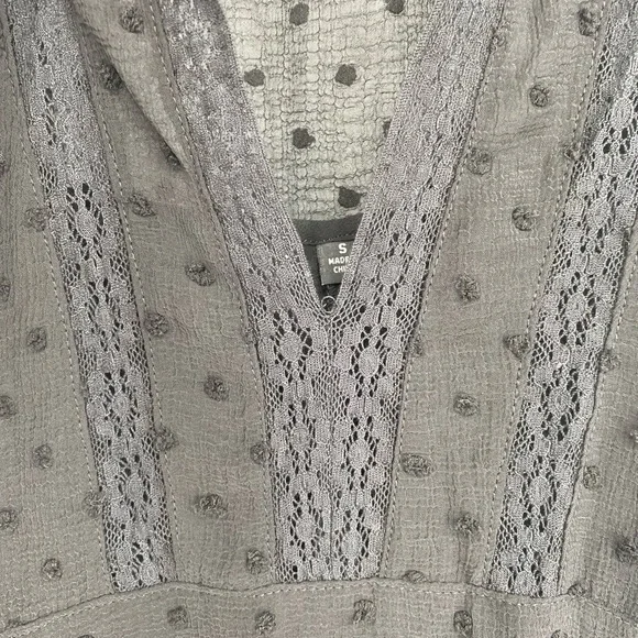 Aqua NWT Ruffle Clip Dot Mini Dress Pussy Bow Bishop Sleeves V Neck Black New - Picture 7 of 13